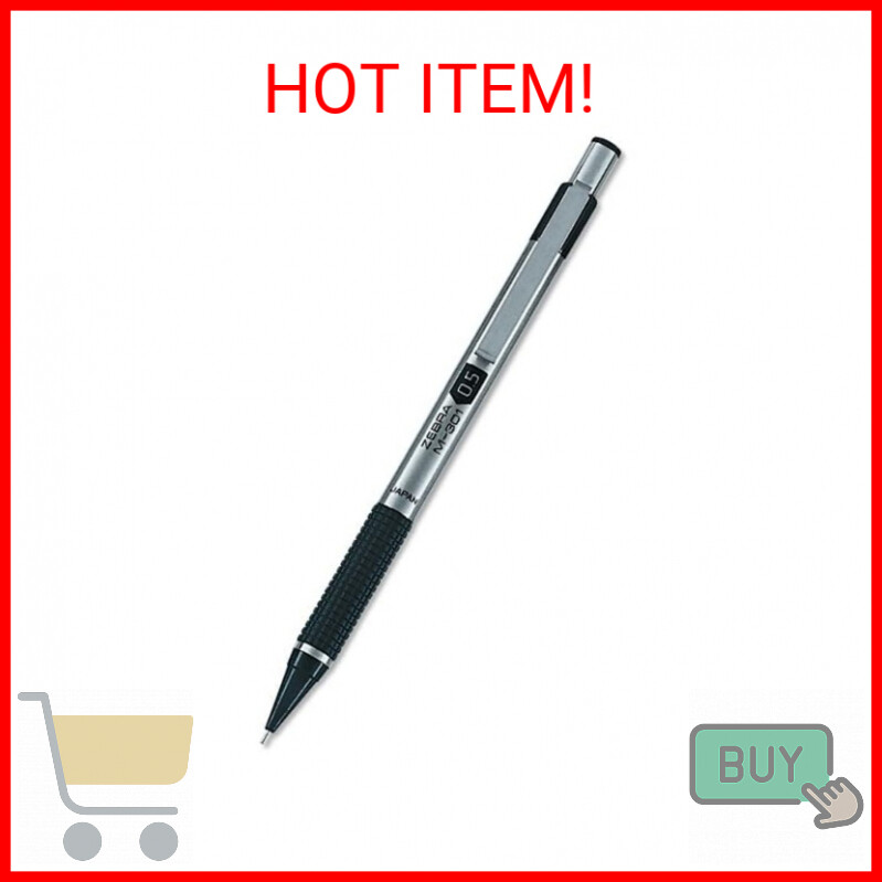 Zebra Pen M-301 Mechanical Pencil, Stainless Steel Barrel, Fine Point, 0.5mm, Bl