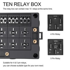 12V Fuse Relay Box, 10 Slots Relay Holder 15 Slots ATC/ATO Fuse Holder, Universa
