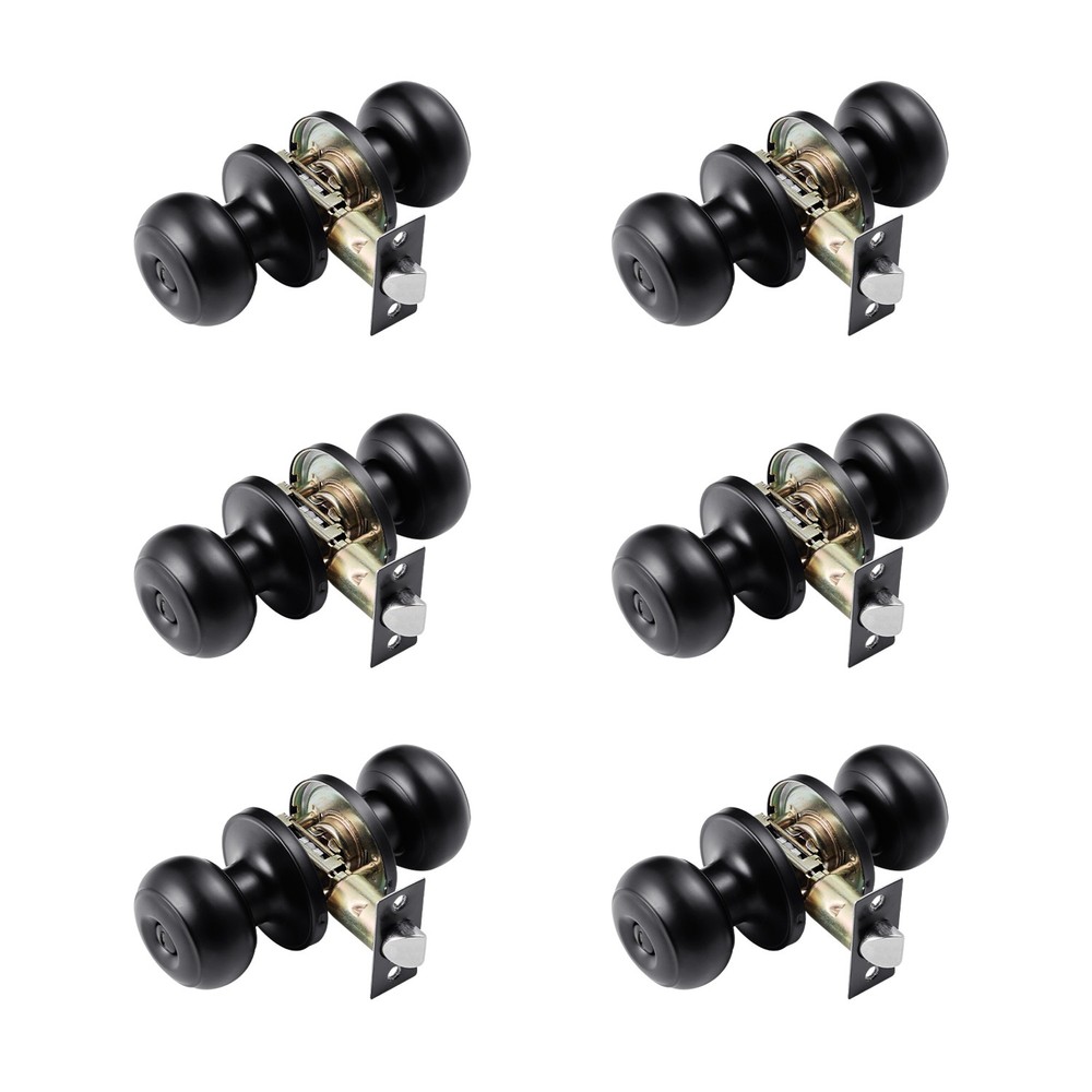 Uimoso Matte Black Interior Door Knobs for Bedroom and Bathroom, 6-Pack, Keyless