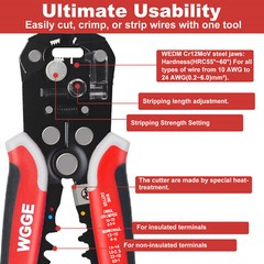 WG-014 Wire Stripper/cutter/crimper tool 8″ Self-Adjusting Insulation