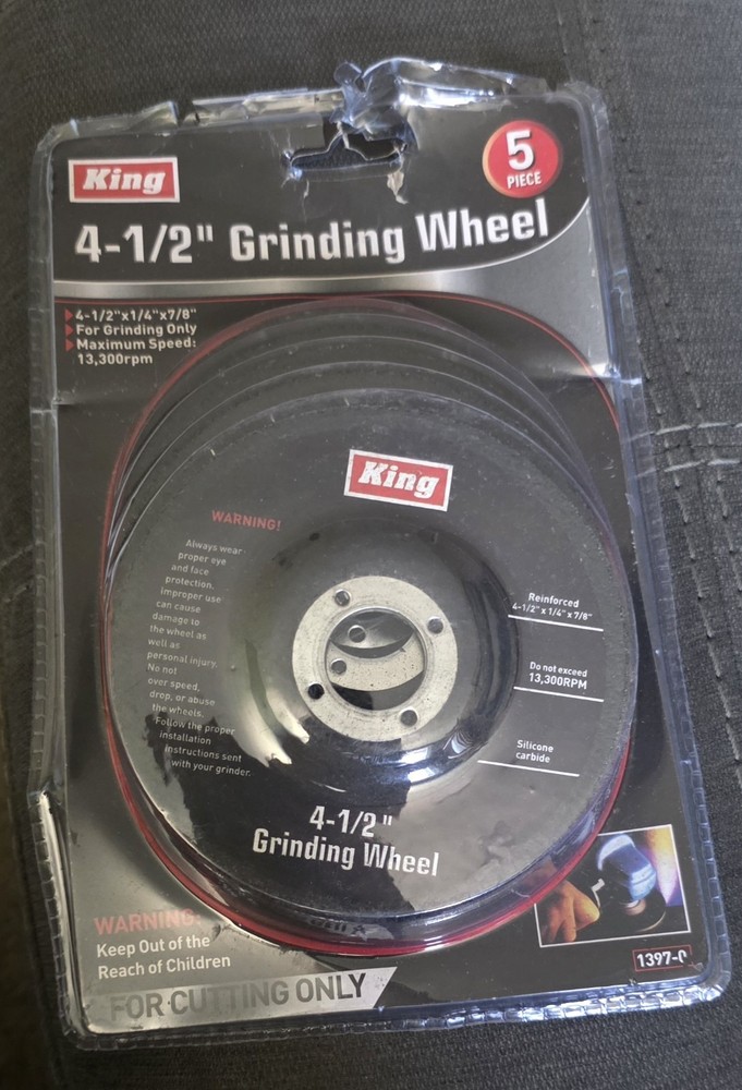 King 5-pc 4-1/2″ Cut-Off GRINDING WHEEL SET, Silicone Carbide, 13300 RPM Max