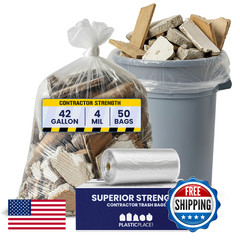 Plasticplace 42 Gallon Contractor Trash 4.0 Mil Clear Heavy Duty Garbage 33 X