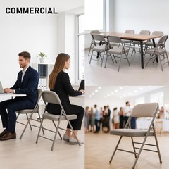 16 Pack Padded Metal Folding Chairs Grey Fabric 350lb Wedding Office Church