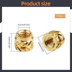 100 PCS M3 Threaded Insert x 4mm x 5mm Heat Set Inserts, 3D M3x4x5mm, Gold