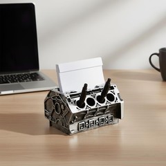 KH866 V8 Engine Block Business Card Holder – 3D Printed PLA Desk silver