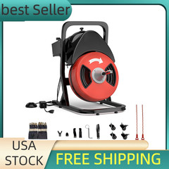 50FTx1/2″ Heavy Duty Drain Cleaner Machine,Auto Feed Sewer Snake Auger W/Cutter