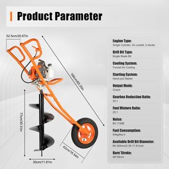 63cc 3hp Post Hole Digger Gas Powered Earth Auger Drill Wheeled w/11″ Auger Bit