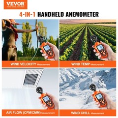 VEVOR Handheld Anemometer Digital Wind Speed Meter Gauge 14℉-113℉with LED Screen