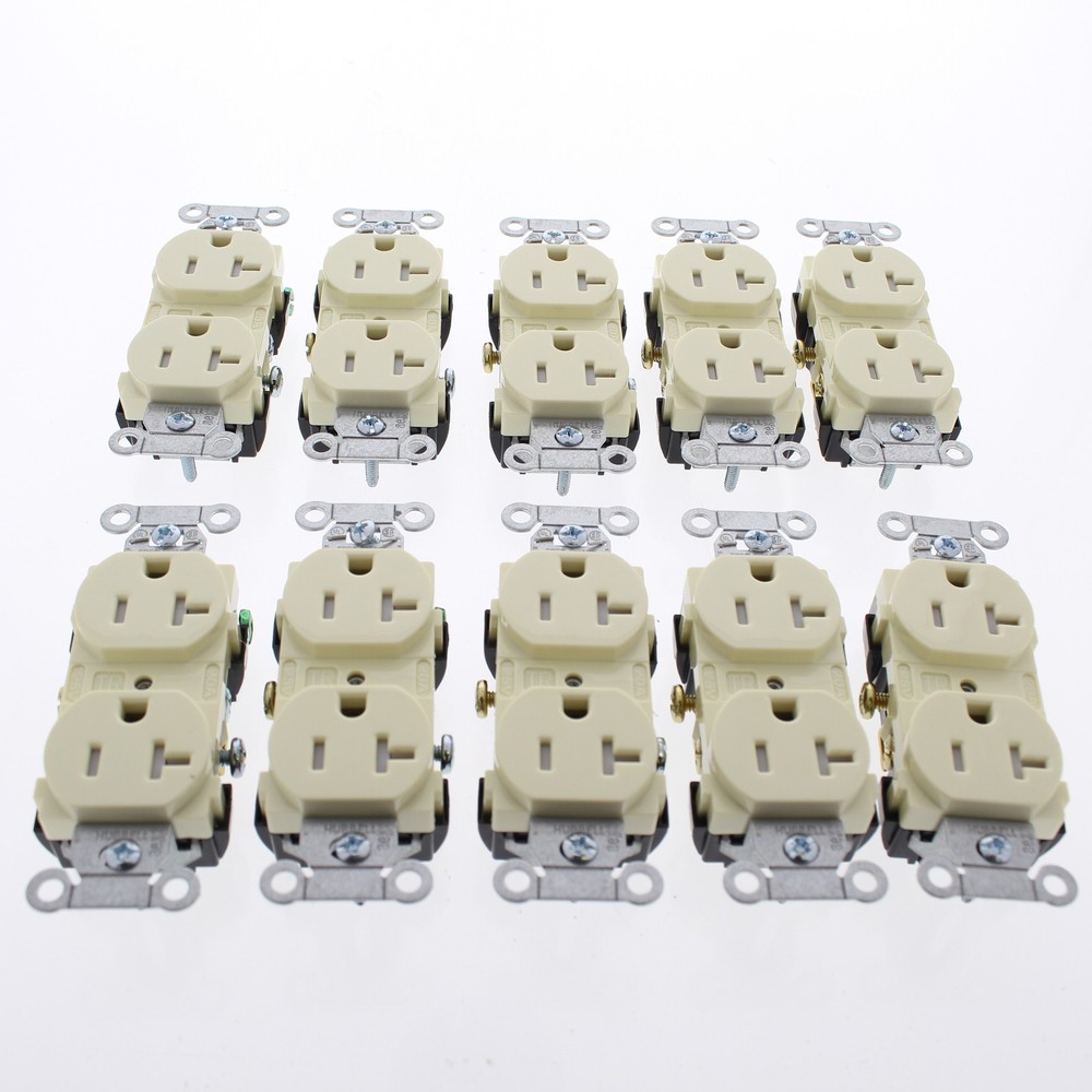 10 Hubbell Almond Tamper Resistant Commercial Duplex Receptacles 20A CR20ALTR