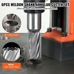 VEVOR Annular Cutter Set HSS Magnetic Drill Bits 6 PCS Weldon Shank 2″ Depth