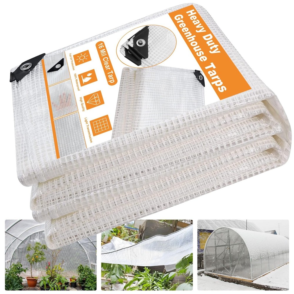 16 Mil Greenhouse Cover,Clear Plastic Tarps Heavy Duty Waterproof 10x20FT,UV …
