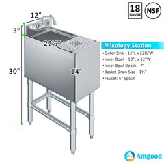 22 in. x 12 in. Underbar Mixology Station – Sink, Glass Rinser & Dipper Well