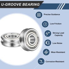 4Pcs U Groove Track Guide Bearing, 4x12x4x2mm Chrome Steel U Groove Roller