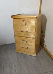 Vintage Industrial Mission Style Oak Wood Filing File Cabinet 2 Drawer Brass N54