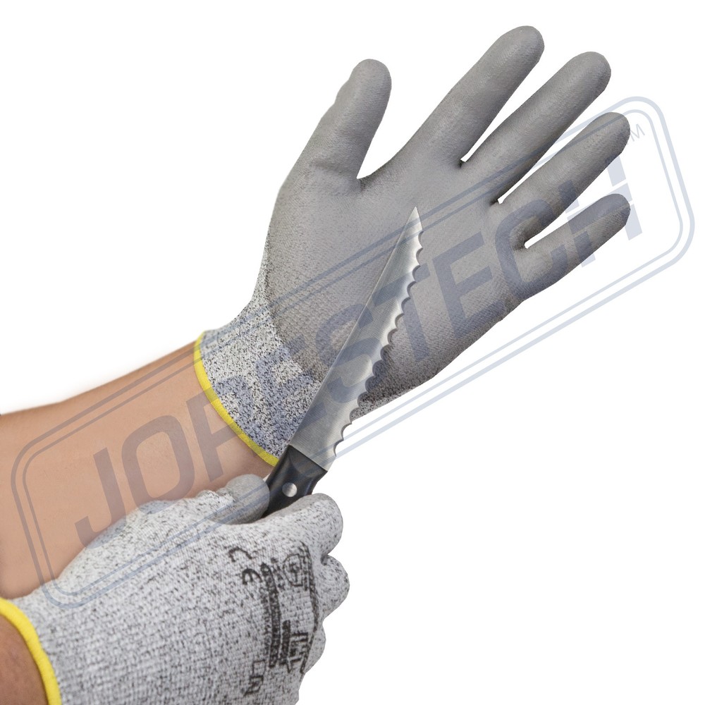 Cut Resistant Work Gloves Grey PU Palm Coated Cut A3 – 1 Pairs JORESTECH
