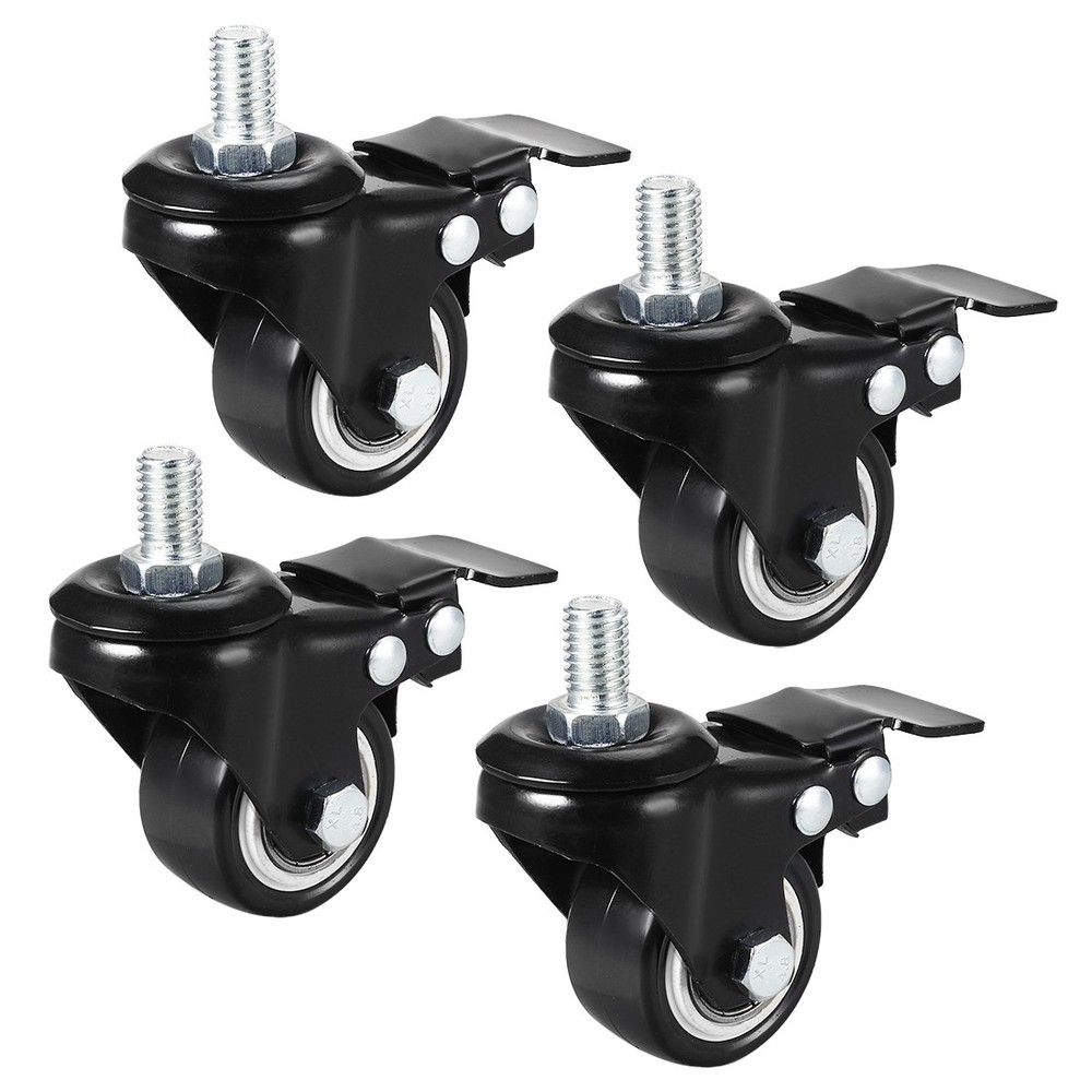 4Pcs 1.5 Inch Swivel Caster Wheels PU Threaded Stem with Brake 110lb Capacity