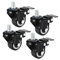 4Pcs 1.5 Inch Swivel Caster Wheels PU Threaded Stem with Brake 110lb Capacity