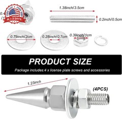 4 PCS Spikes License Plate Screws for Car, Anti Theft Spike Shape Aluminum Car P