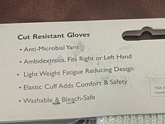 Cut Resistant Glove Medium Ambidextrous Washable Anti-Microbial (ONE)