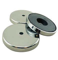 3 Pack Heavy Duty Round Base Magnets 65 lb Pull 2.618 Inch Hole Nickel Plated