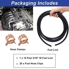 3/16 Inch ID Fuel Line Hose 10Ft + 20 Hose Clamps for Small Gas Engines