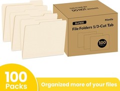 Manilla Folders Letter Size 8.5 x 11 inches,100 Per Box, 1/3 Cut Tab for Easy…