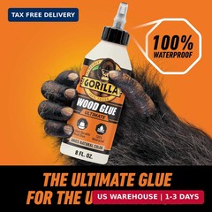 Gorilla Ultimate Waterproof Wood Glue, Natural Wood Color, 8 Ounce (Pack of 1) –