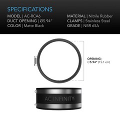 Noise Reduction Clamp, 6-Inch Rubber Duct Coupler with Stainless Steel Clamps