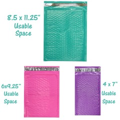 All 3 Sizes! Assorted 8.5×12, 6×9, & 4×8 Colored Poly Bubble Padded Mailers NEW!