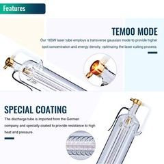 OMTech 100W CO2 Laser Tube for 20×28″ 35×24″ Laser Engraver Peak 115W 145cm 8cm