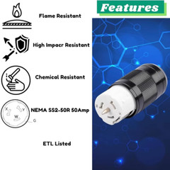 50 Amp Generator Connector Female Twist Locking Power Cord Plug 125/250 Volt
