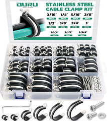 150PCS Cable Clamps with Screws Assortment Kit 11 Sizes Stainless Steel Rubber C