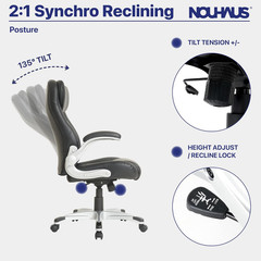 +Posture Ergonomic PU Leather Office Chair. Click5 Lumbar Support with Flipadjus