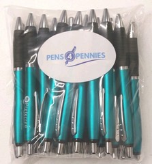 30ct Lot Misprint Click Pens Thick Barrel Rubber Grip TEAL AQUA BLUE GREEN