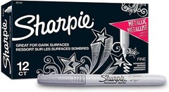 Sharpie Metallic Permanent Markers, Fine Point, Silver, 12 Count