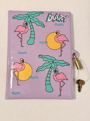 New VINTAGE 1990’s Girls Pink Flamingo Purple Plastic DIARY Journal Lock & Key