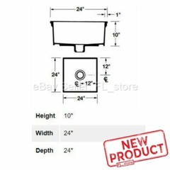 Floor Mount Mop Sink Service Basin 24 x 24 x 10″ Single Bowl Center Drain White