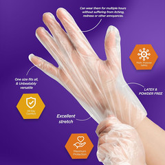 MED PRIDE Clear Food-Prep Poly Gloves |Multipurpose Latex-Free Disposable Gloves