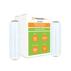 4 Rolls 80 Gauge 18″ x 1500′ Packing Blown Hand Clear Stretch Wrap Shrink Film