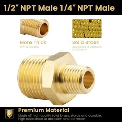 Heavy-Duty 1/2 NPT to 1/4 NPT Solid Brass Nipples – 4 Pack Connectors