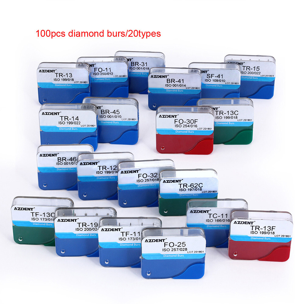 100 piezas AZDENT fresas de diamante dentales medianas FG 1.6mm fricción