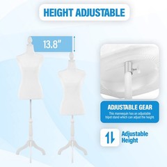 FDW Adjustable Female Dress Form Sewing Mannequin Wooden Tripod Stand White