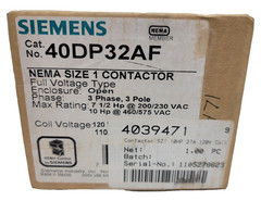 New Siemens 40DP32AF NEMA Size 1 Contactor 120V-AC 27A 10HP D648188