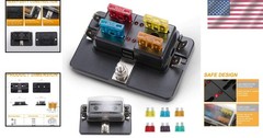 Heavy Duty 4-Way Fuse Block Holder with LED Indicator & 12 Blade Fuses Included