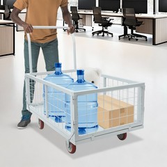 4-in-1 Heavy Duty Platform Truck Cart w/ Cage, Multi-Purpose Push Cart, 13.9in