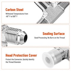 5PCS JIC Male 37° Flare Union Tee Hydraulic Fittings 3/8″ JIC Male x Male x Male