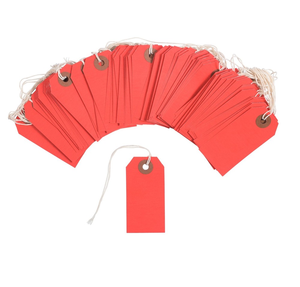 100 Red Cardstock Tags 3 1/4″ x 1 5/8″ Size 2 Inventory Price Tag with String
