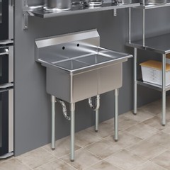 22 in. x 34 in. Stainless Steel Two Compartment Sink. 14in x 16 in x 11 in Bowls