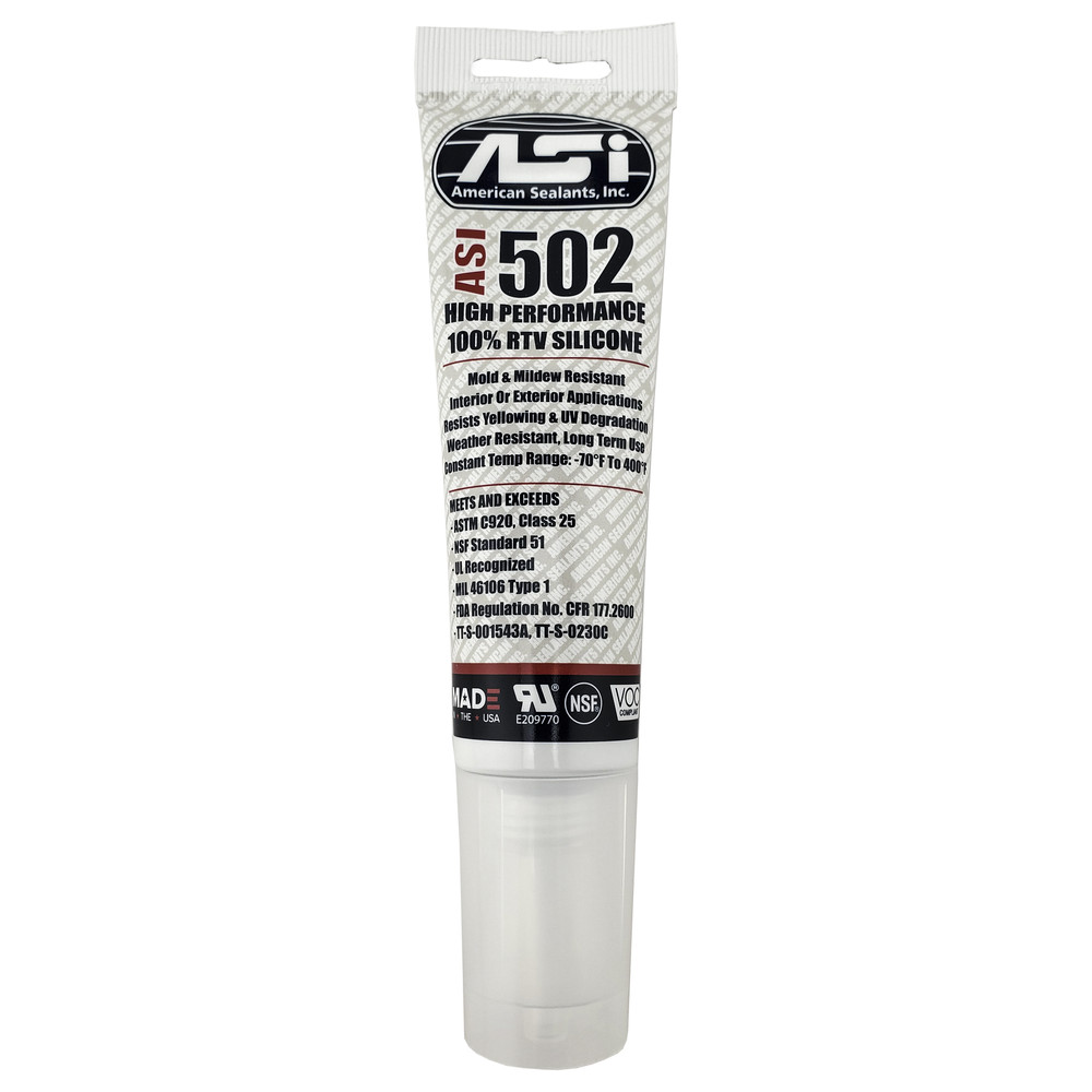 ASI 502 White Food Grade 100% RTV Silicone Sealant – 2.8 Oz Squeeze Tube