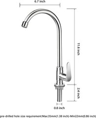 Brushed Nickel Cold Water Faucet Only,SUS304 Stainless Steel Single Handle